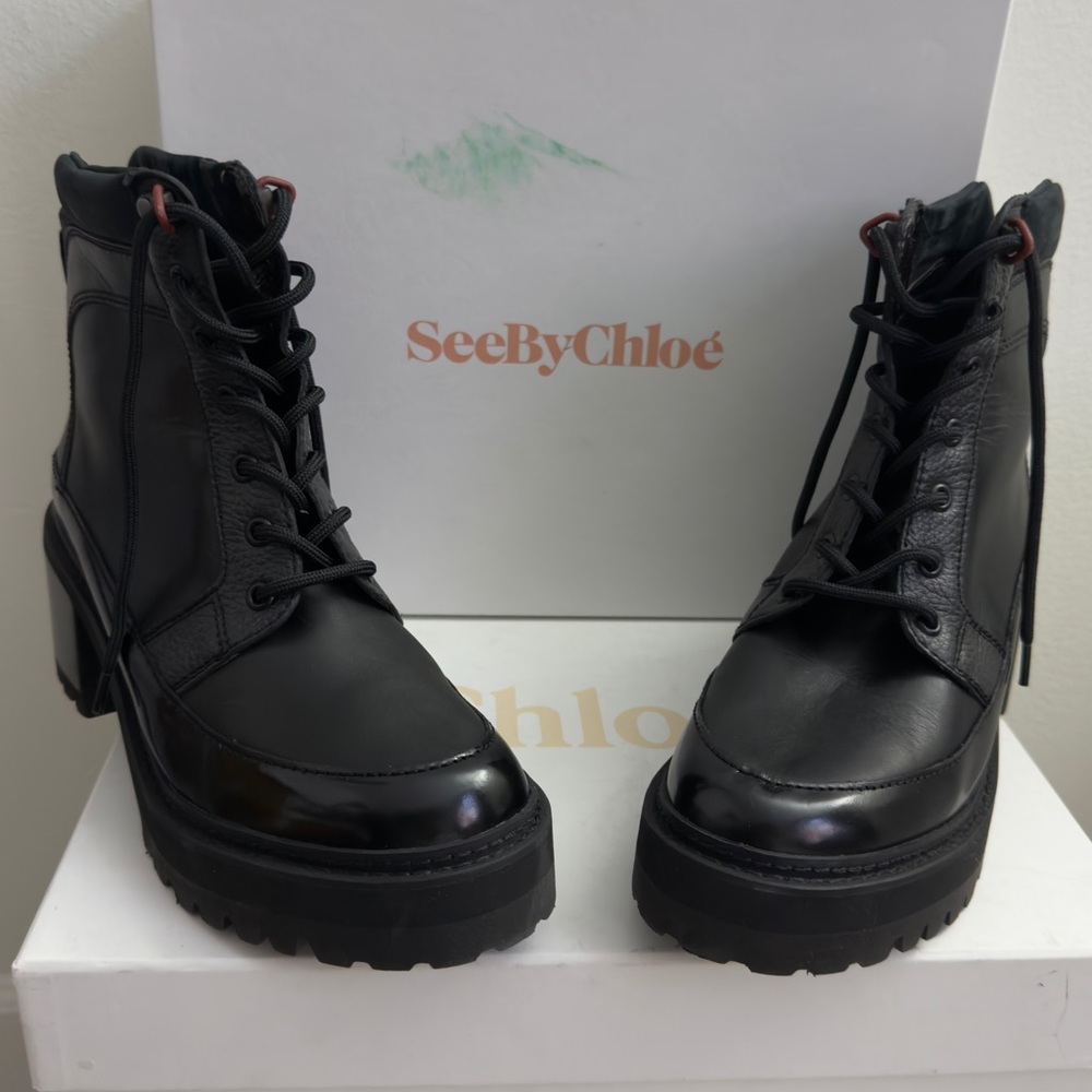 See By Chloé Black Combat Boots – Size 41 EU